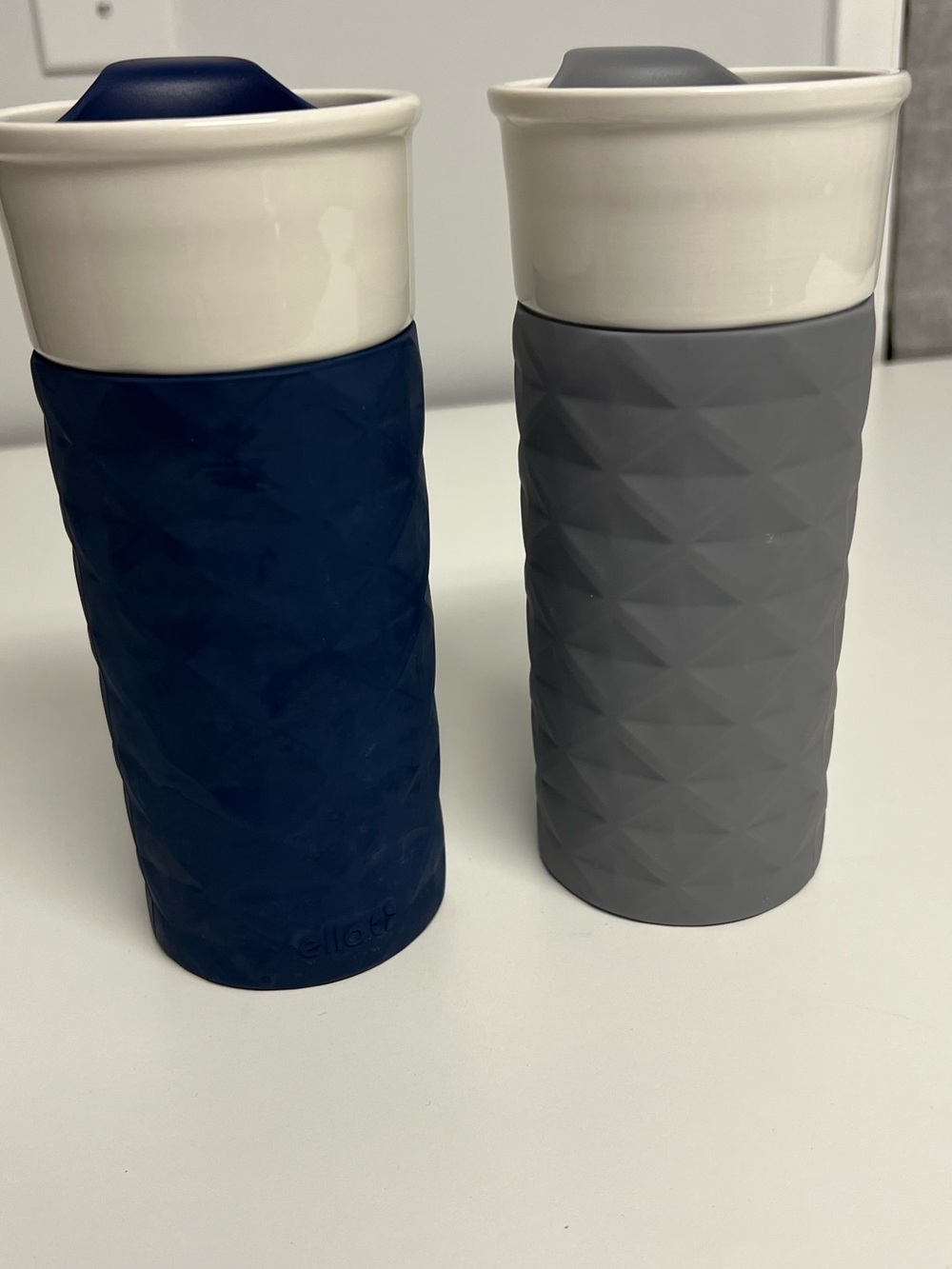 Ello Ceramic Tumbler with Silicone Sleeve - Navy Blue and Gray